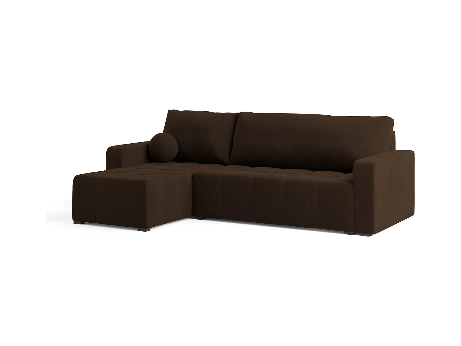 Canapé d'angle VOLIRA Marron en peluche avec fonction de couchage