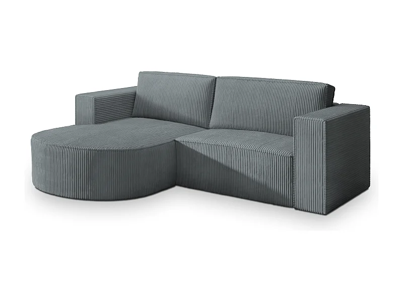Canapé d'angle SORELA Gris en velours côtelé avec fonction de couchage