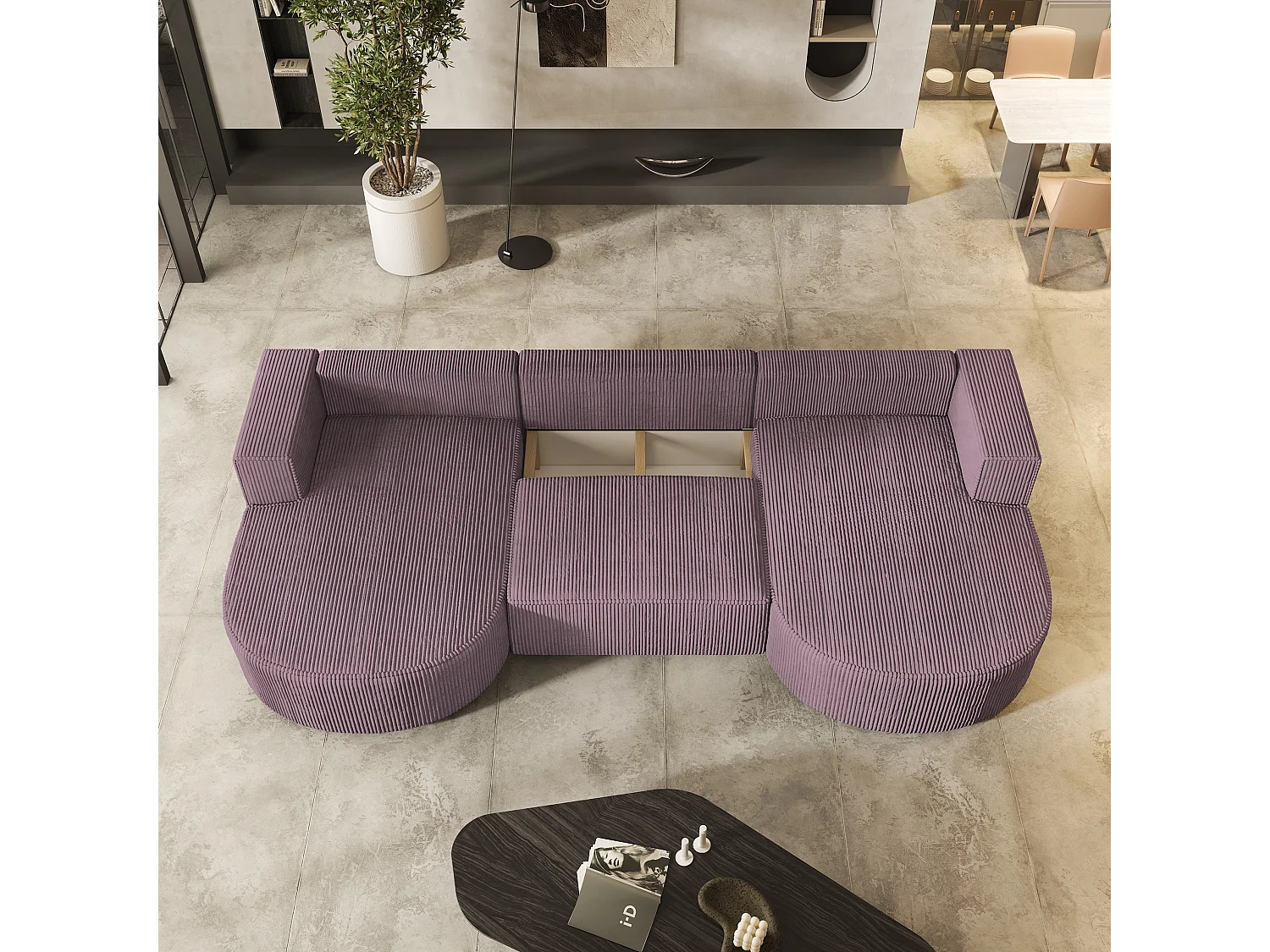 Canapé d'angle VEZZO Parme en velours côtelé avec fonction de couchage