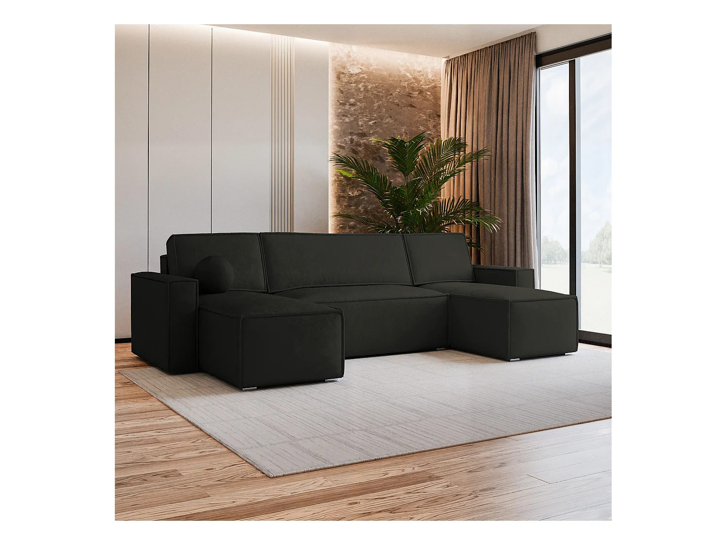 Canapé d'angle PESANO Noir en velours avec fonction de couchage