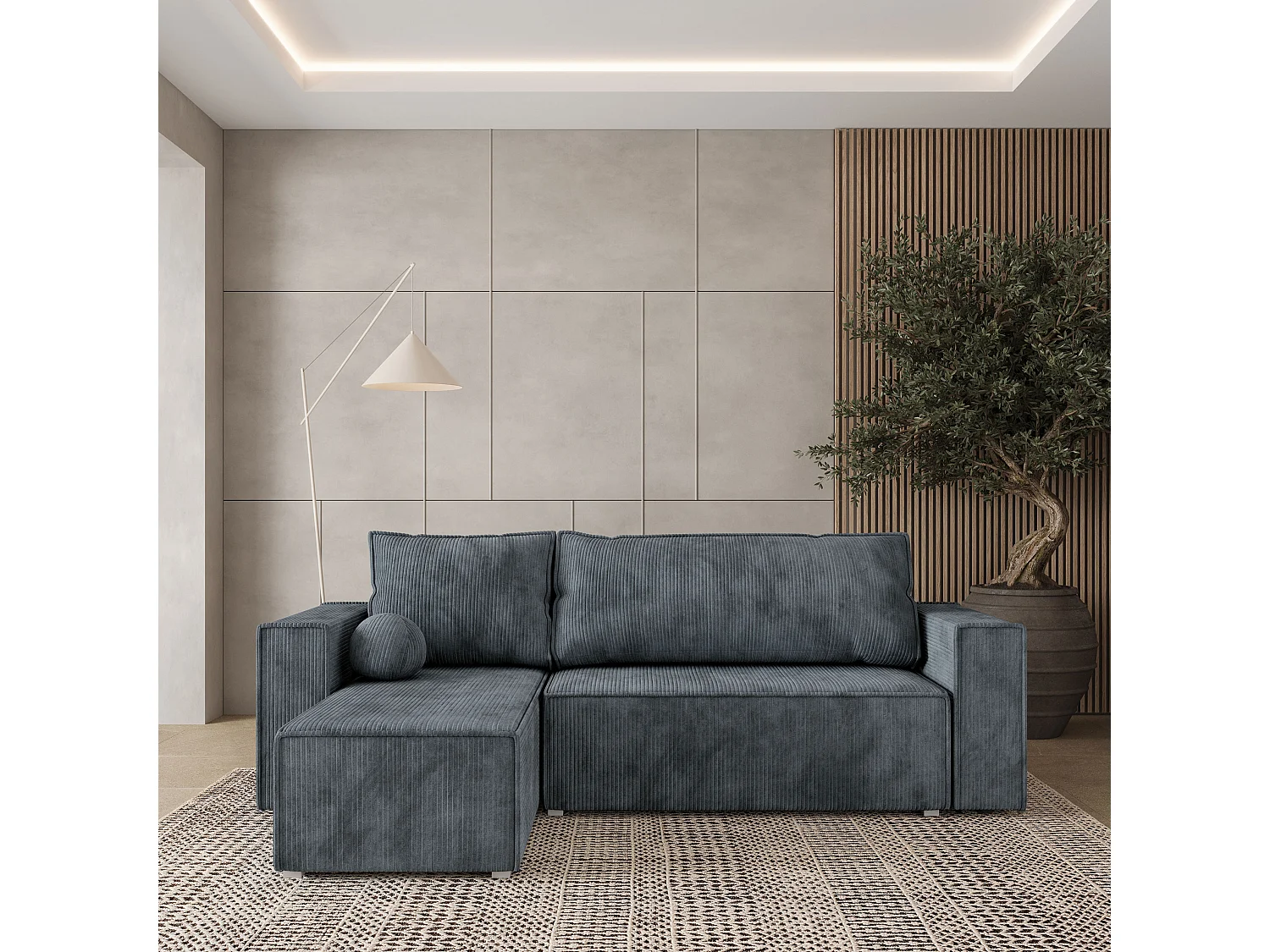 Hoekbank RAVELO van fluweel met slaapfunctie Grau