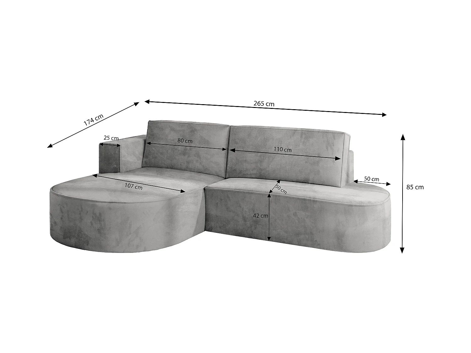 Canapé d'angle CORTIO Gris clair en velours avec fonction de couchage