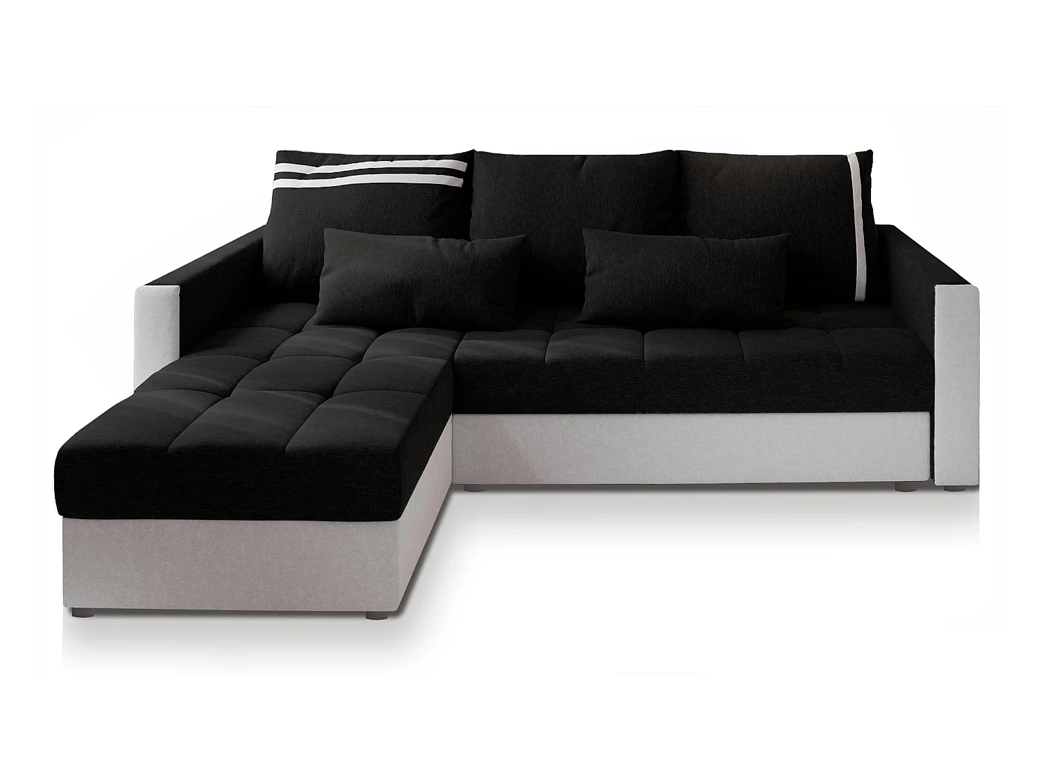 Canapé d'angle KOS PIK Noir en tissu texturé avec fonction de couchage