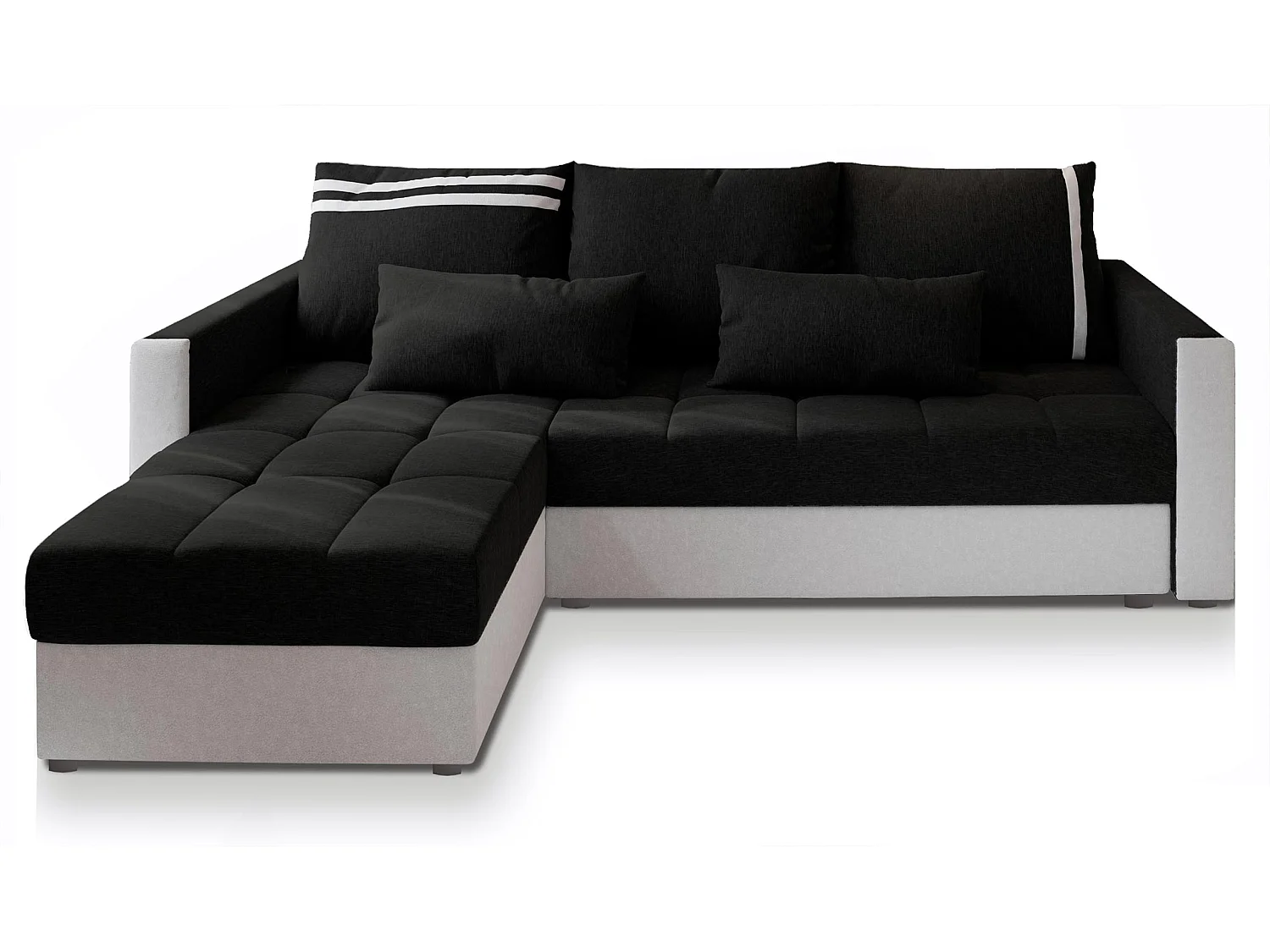 Canapé d'angle KOS PIK Noir en tissu texturé avec fonction de couchage