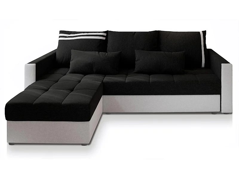 Canapé d'angle KOS PIK Noir en tissu texturé avec fonction de couchage