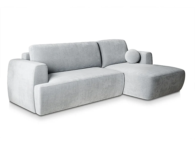 Canapé d'angle SENTI Gris clair en peluche avec fonction de couchage