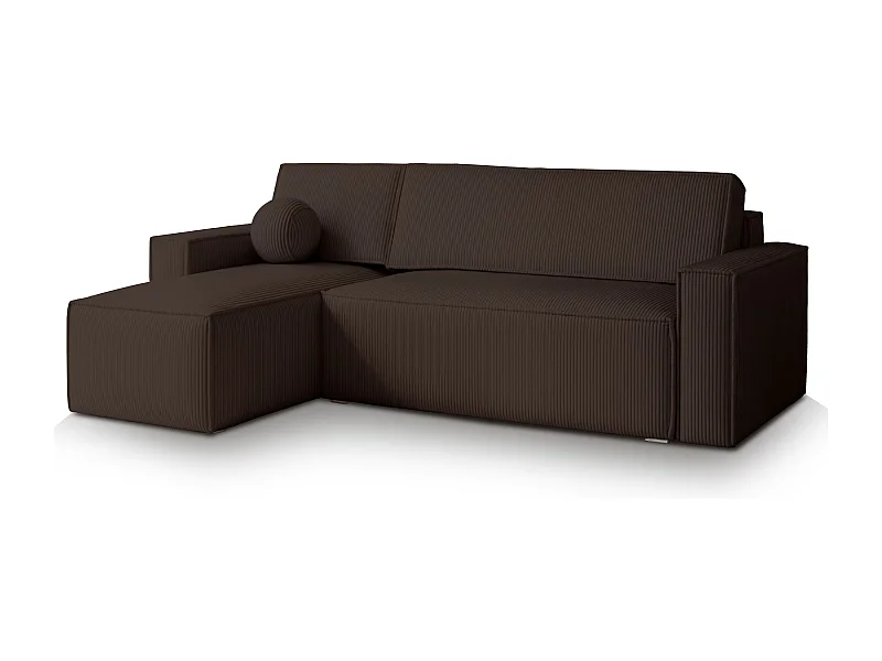Canapé d'angle RAVELO Marron en velours côtelé avec fonction de couchage