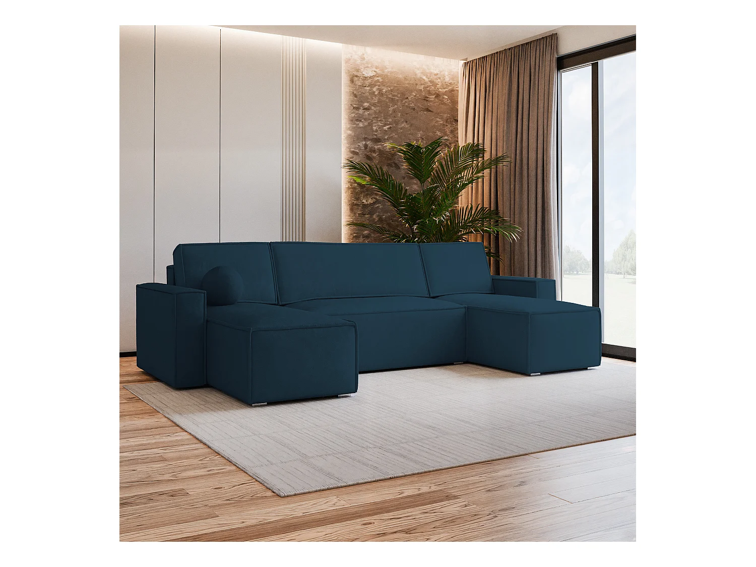 Canapé d'angle PESANO Bleu en velours avec fonction de couchage