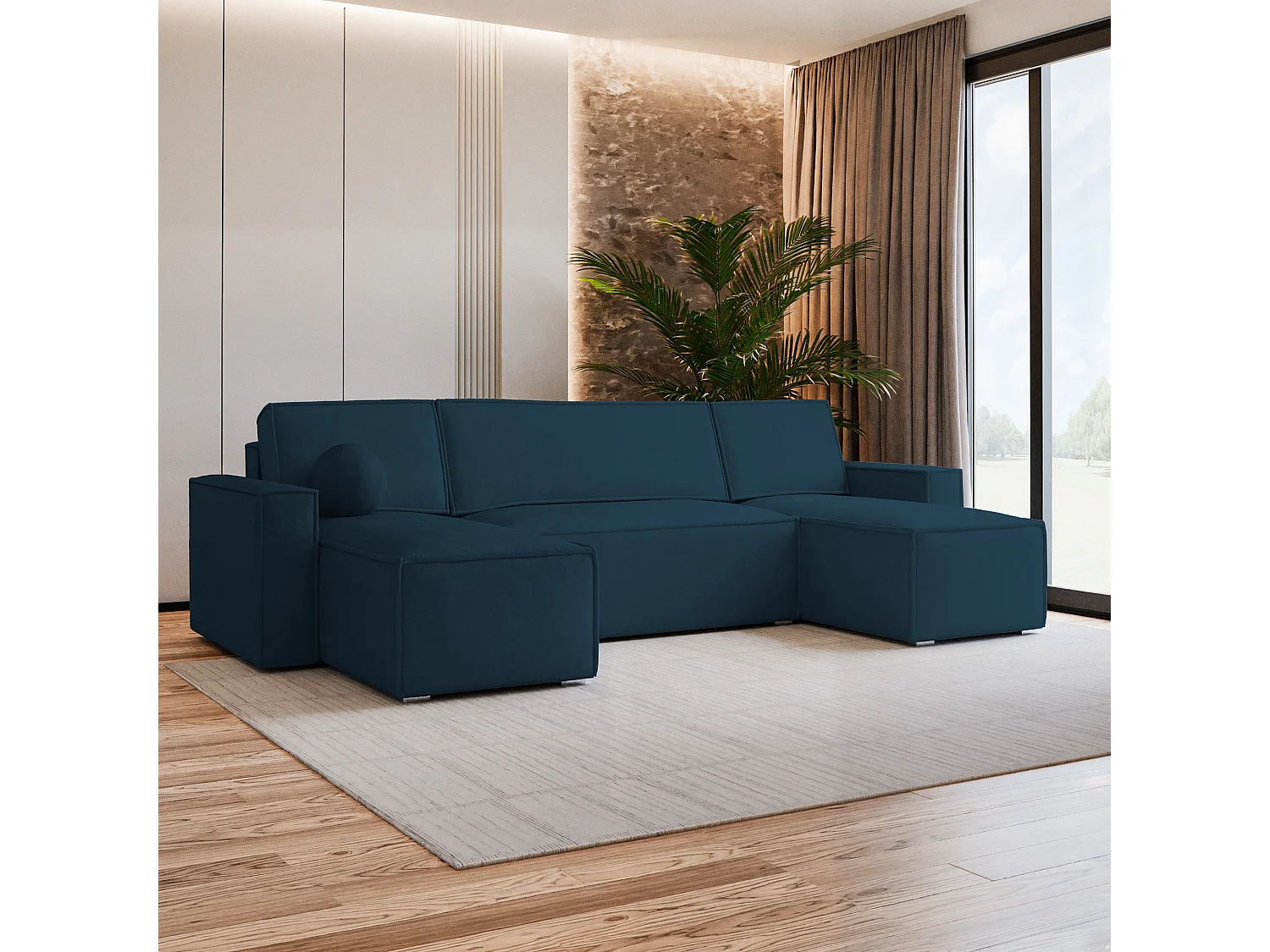 Canapé d'angle PESANO Bleu en velours avec fonction de couchage