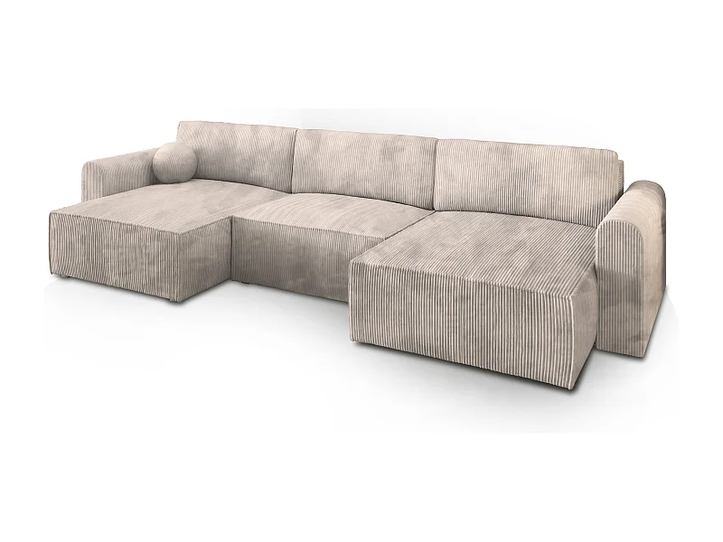 Canapé d'angle FENTO Crème en velours côtelé avec fonction de couchage