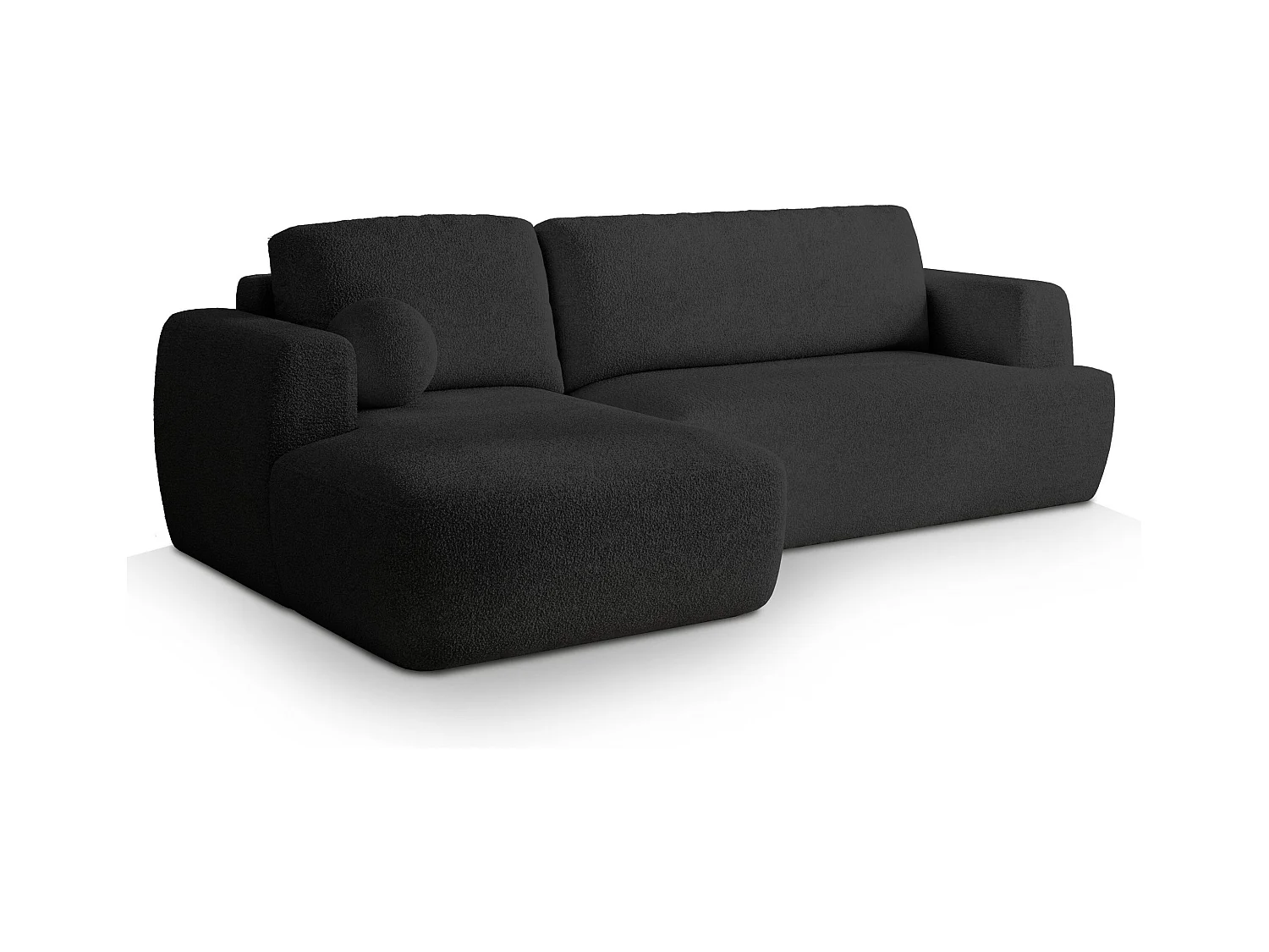 Canapé d'angle SENTI Noir en bouclé avec fonction de couchage
