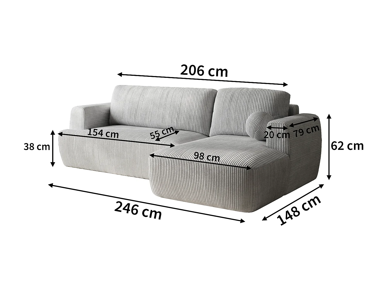 Canapé d'angle SENTI Noir en bouclé avec fonction de couchage