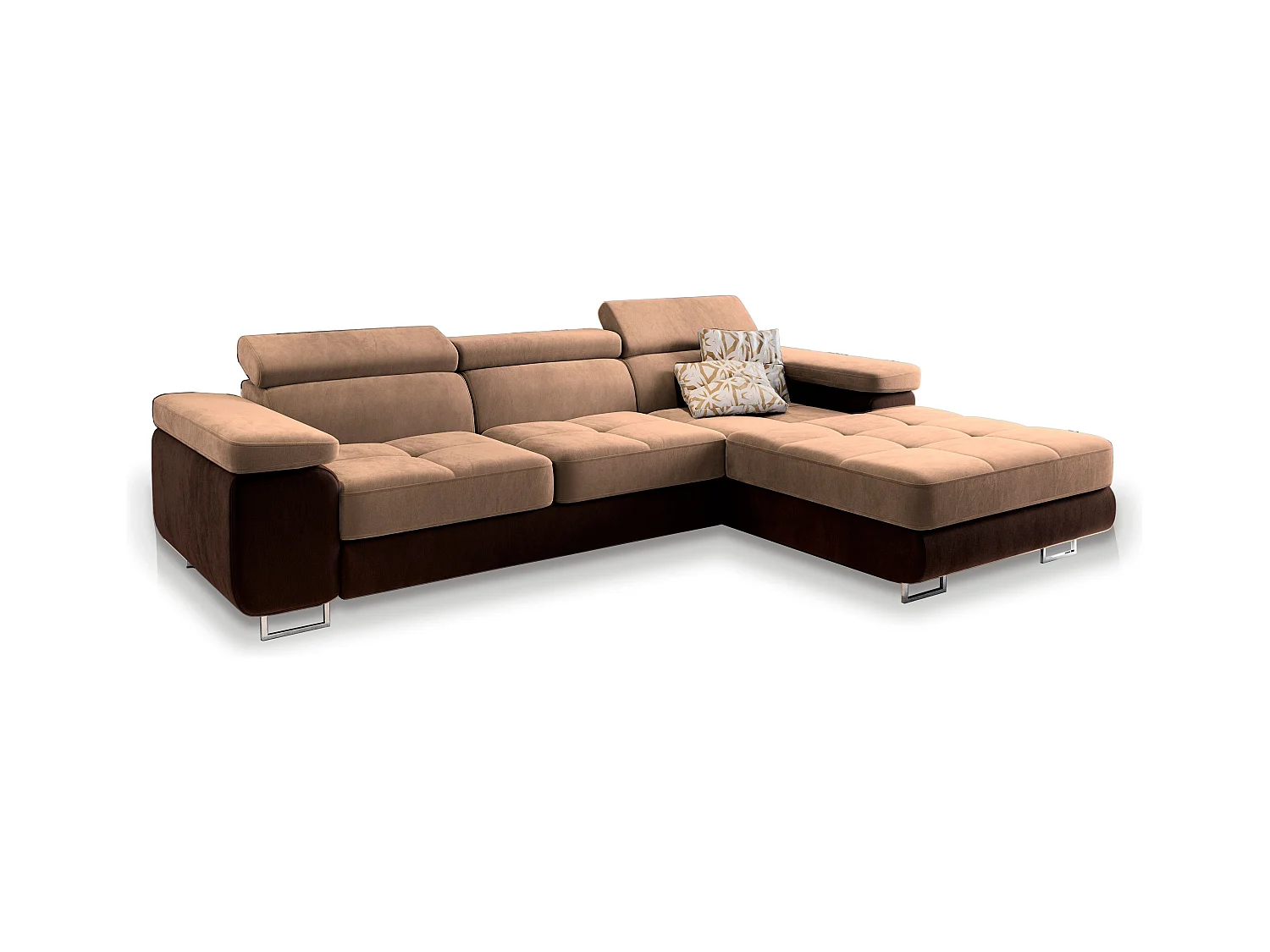 Canapé d'angle ELMA Beige en velours avec fonction de couchage