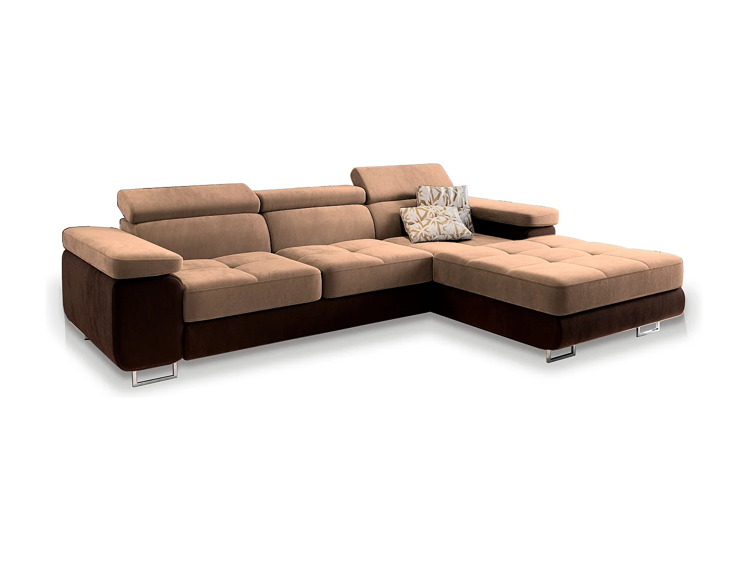 Hoekbank ELMA van fluweel met slaapfunctie Beige