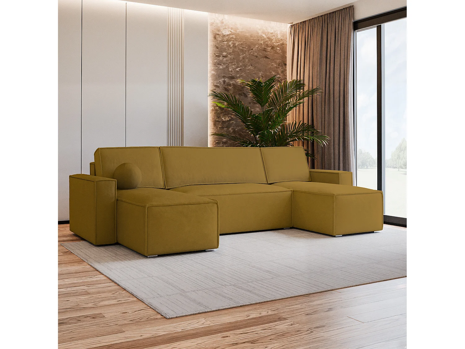 Canapé d'angle PESANO Jaune en velours avec fonction de couchage