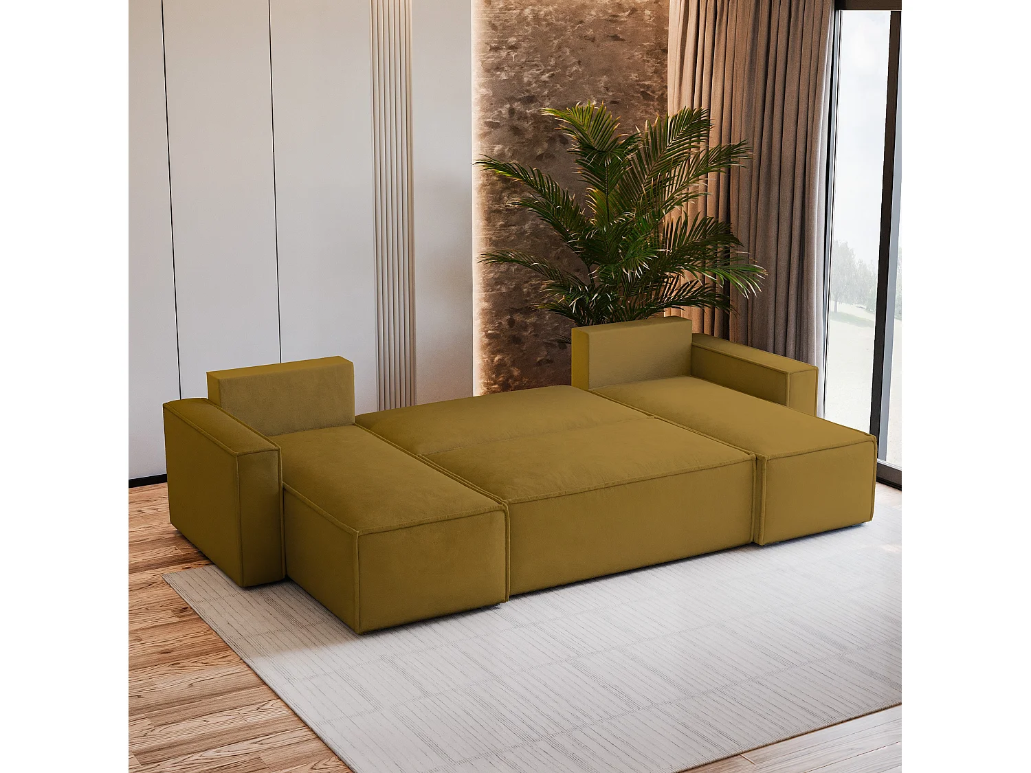 Canapé d'angle PESANO Jaune en velours avec fonction de couchage