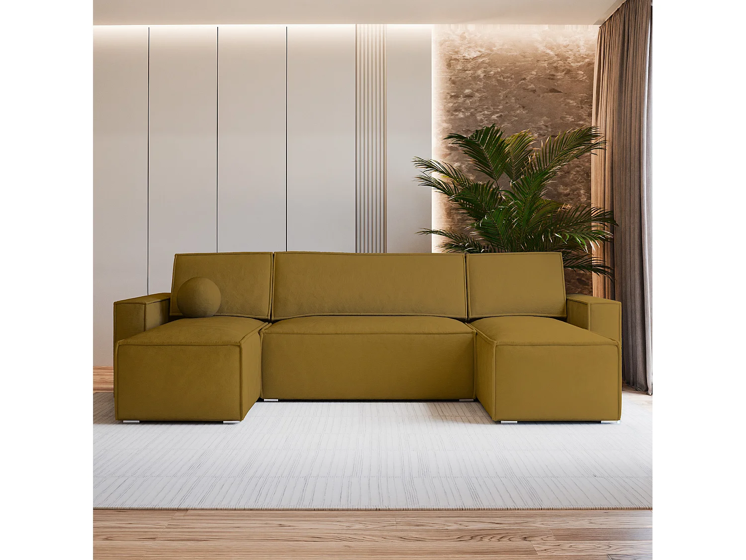 Canapé d'angle PESANO Jaune en velours avec fonction de couchage