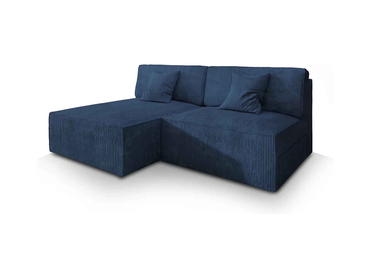 Canapé d'angle FIORO Bleu en velours côtelé avec fonction de couchage