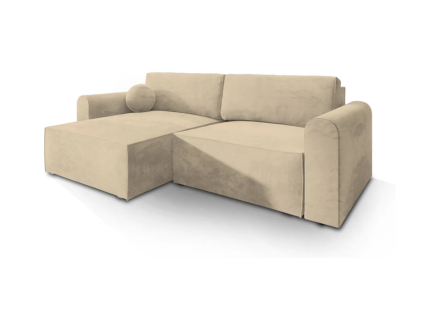 Canapé d'angle FIANO Crème en velours avec fonction de couchage