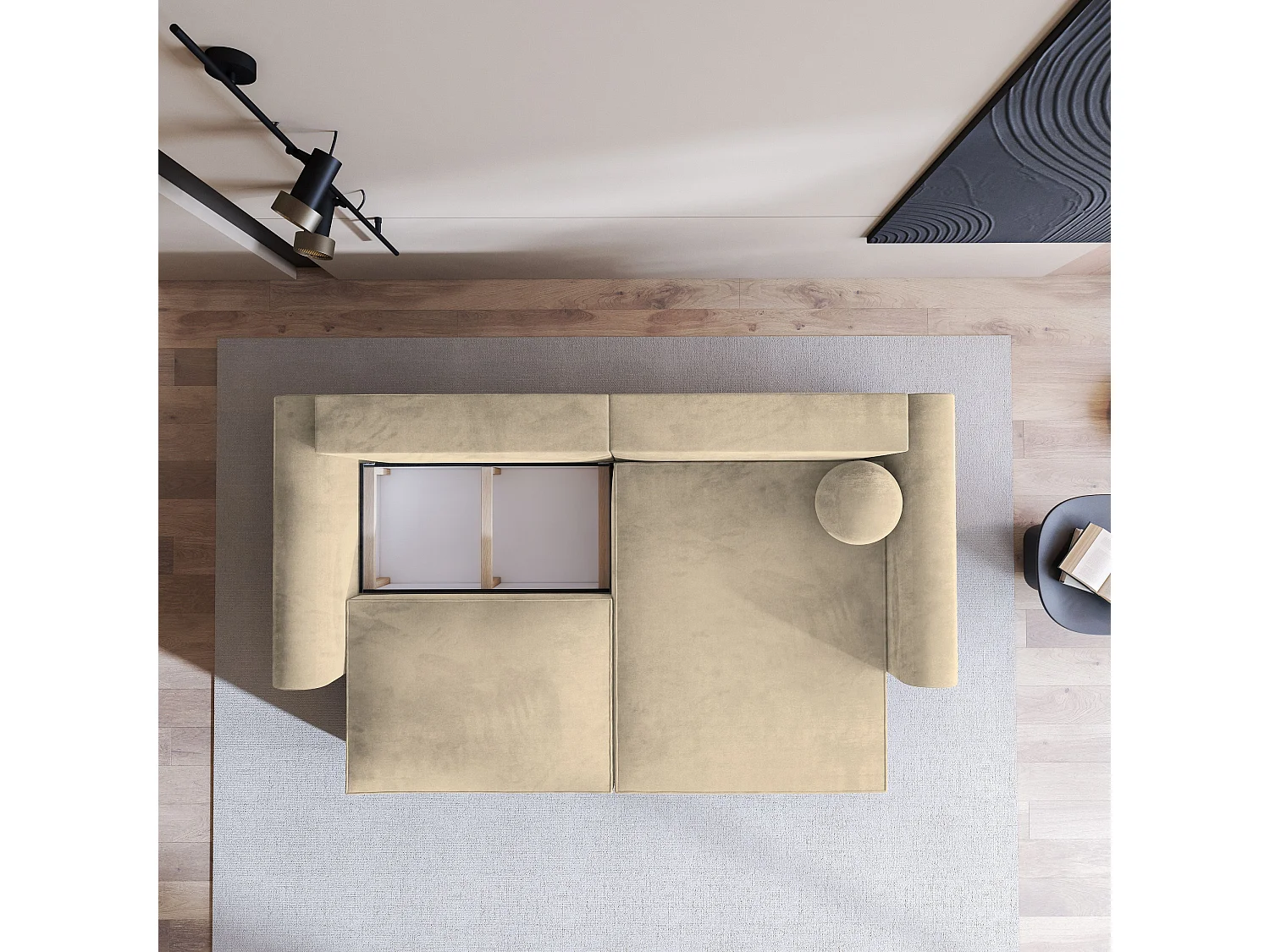 Canapé d'angle FIANO Crème en velours avec fonction de couchage