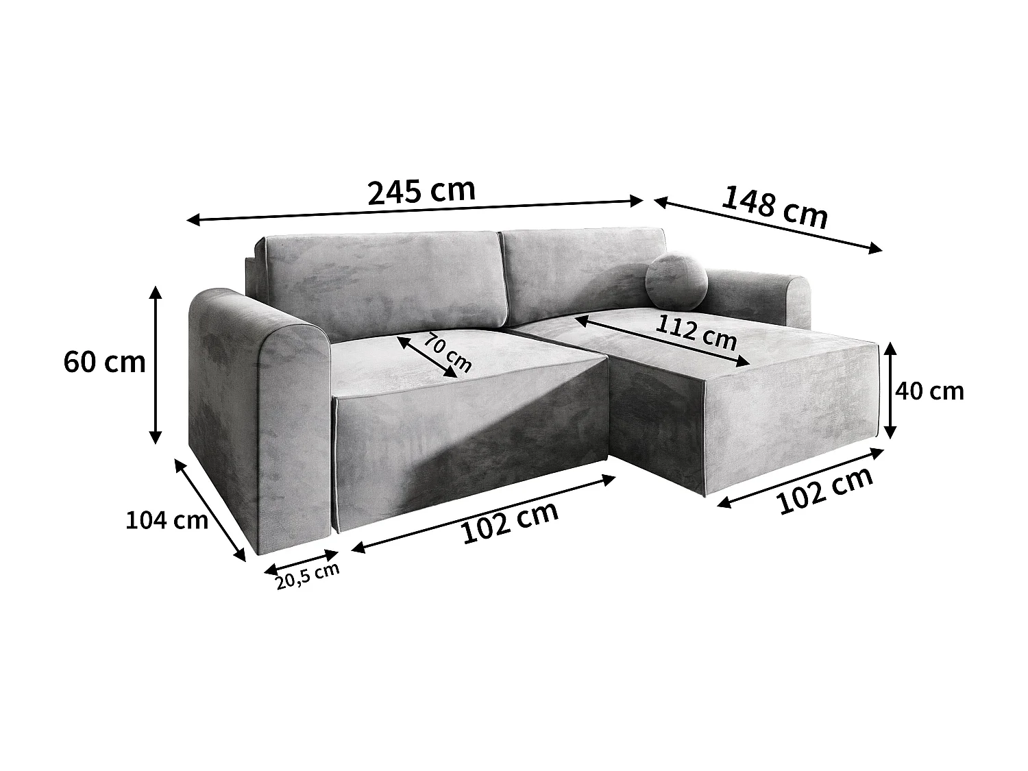 Canapé d'angle FIANO Crème en velours avec fonction de couchage