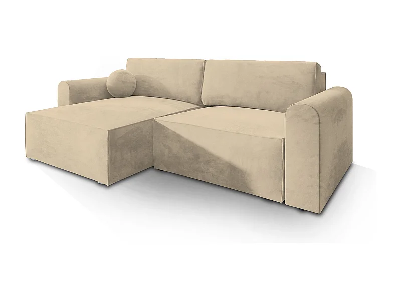 Canapé d'angle FIANO Crème en velours avec fonction de couchage