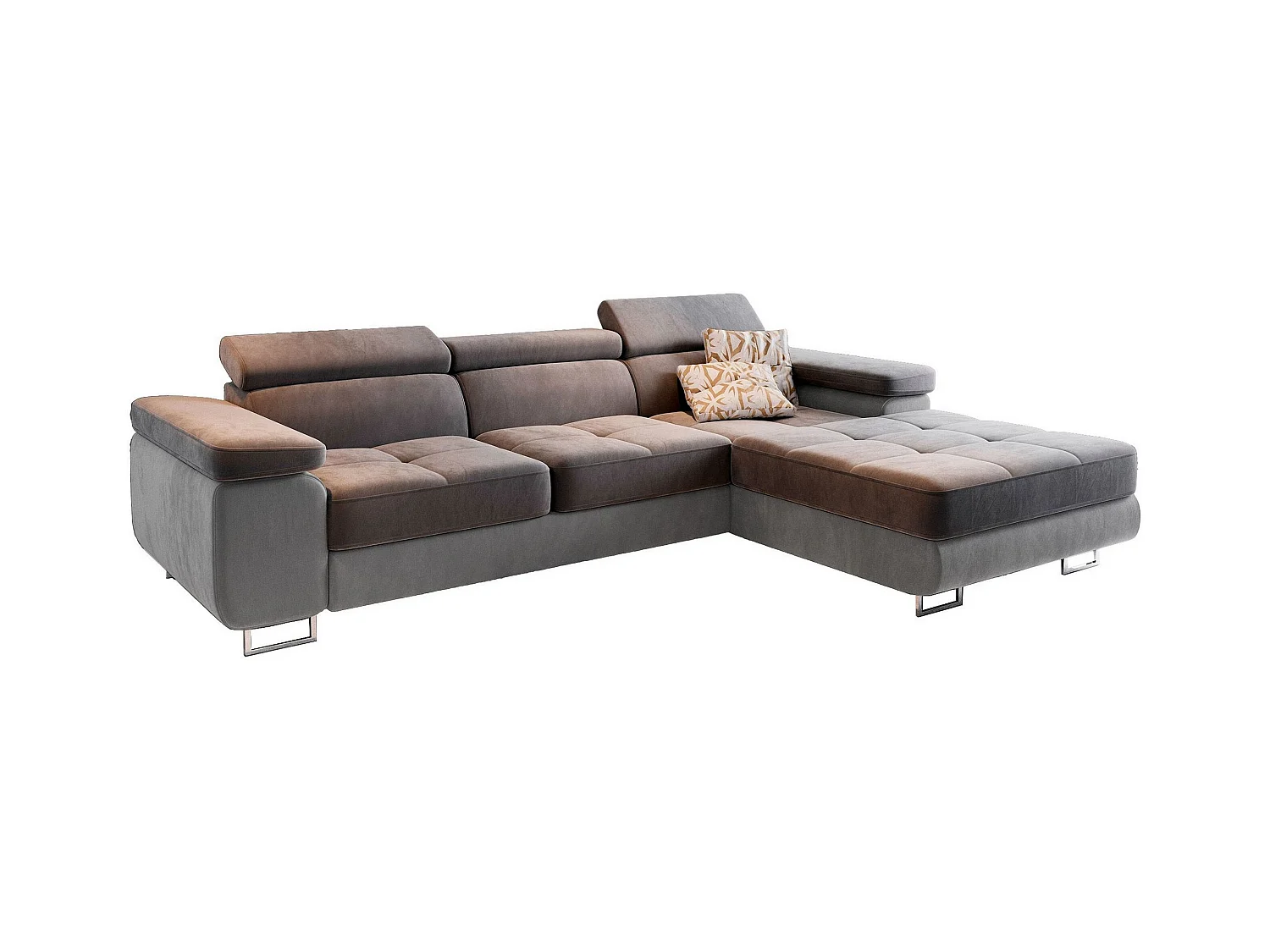 Canapé d'angle ELMA Gris en velours avec fonction de couchage