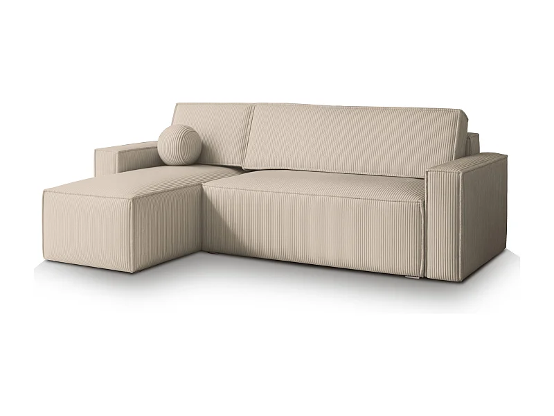 Hoekbank RAVELO van fluweel met slaapfunctie Creme