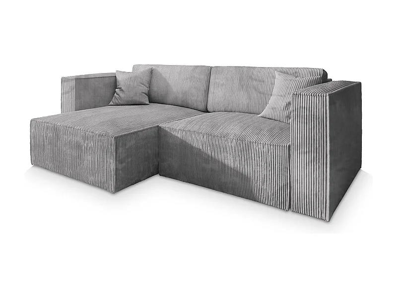 Canapé d'angle NERIO Gris clair en velours côtelé avec fonction de couchage