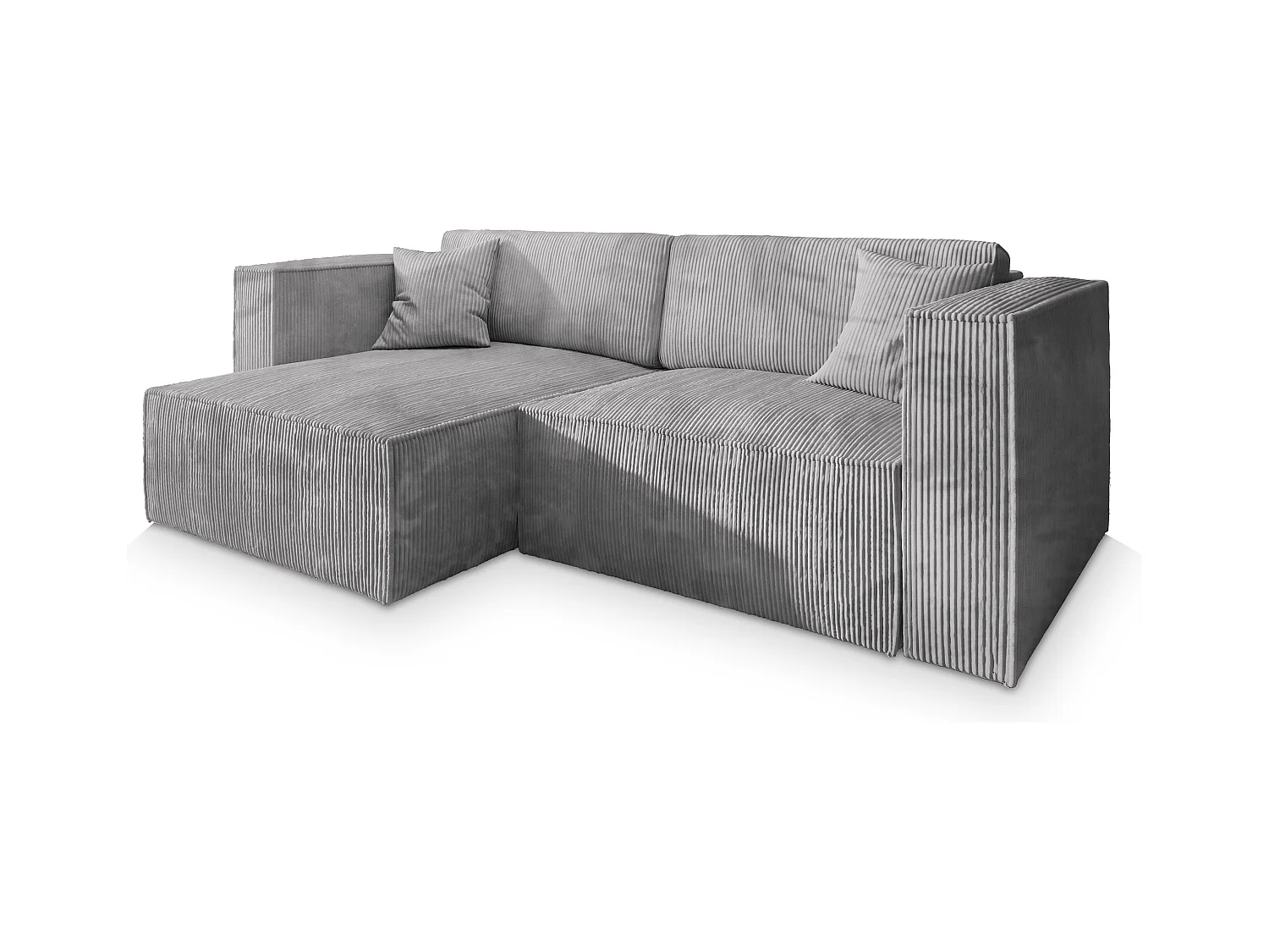 Canapé d'angle NERIO Gris clair en velours côtelé avec fonction de couchage