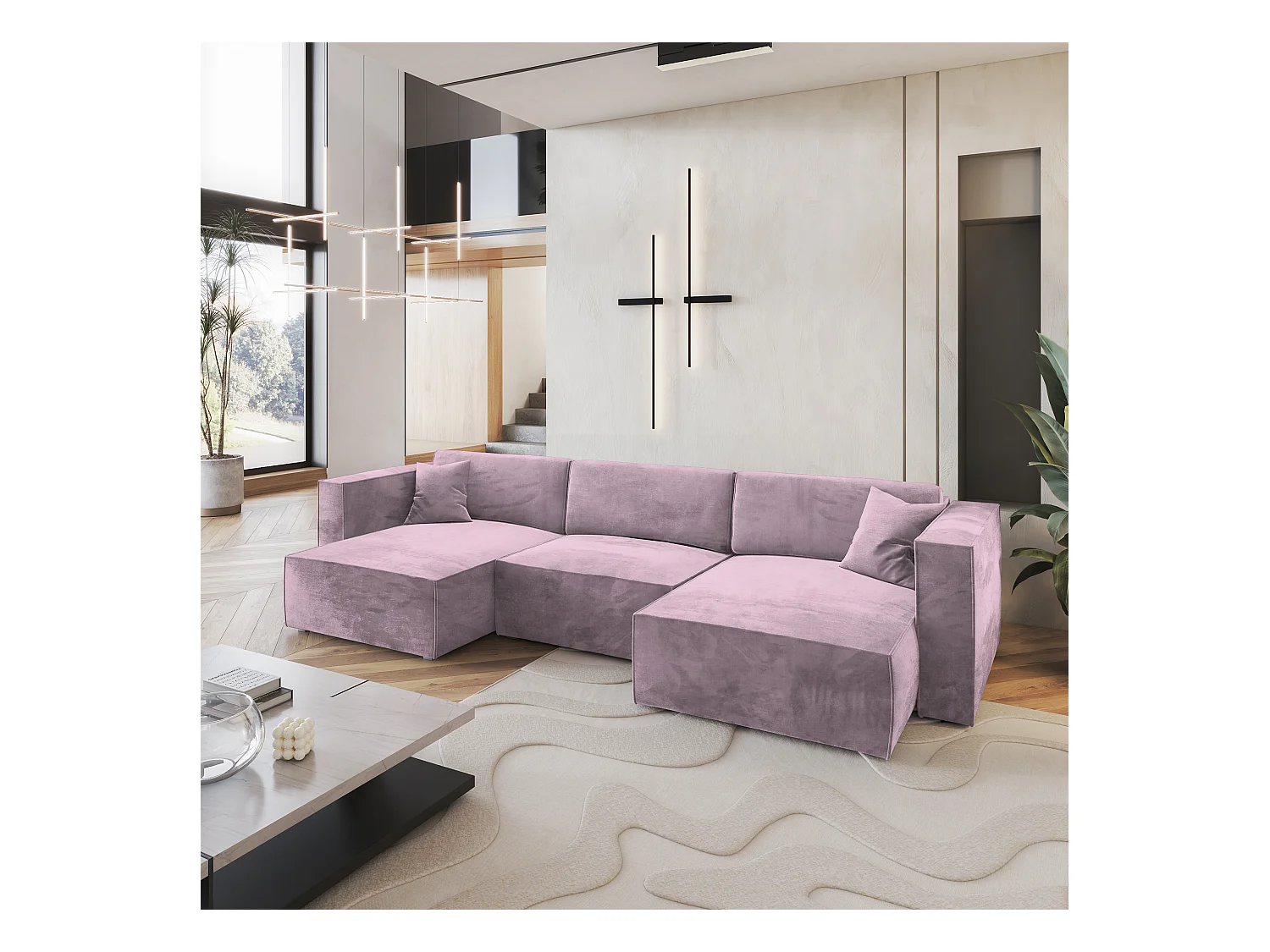 Canapé d'angle SARMO Parme en velours avec fonction de couchage