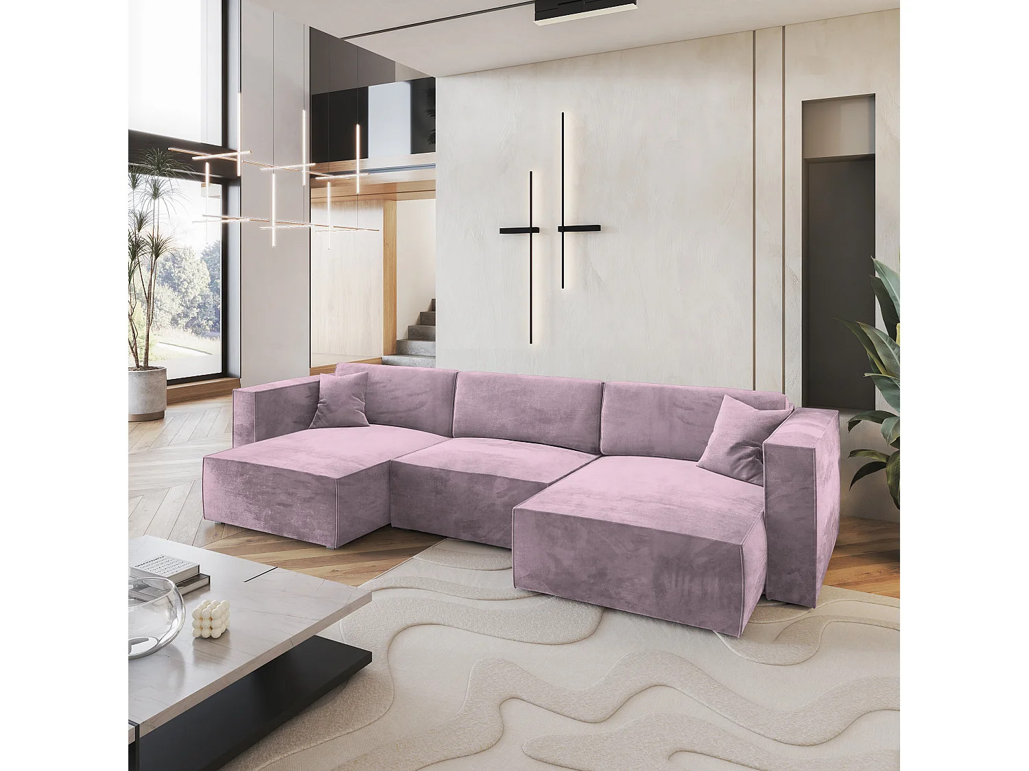 Canapé d'angle SARMO Parme en velours avec fonction de couchage