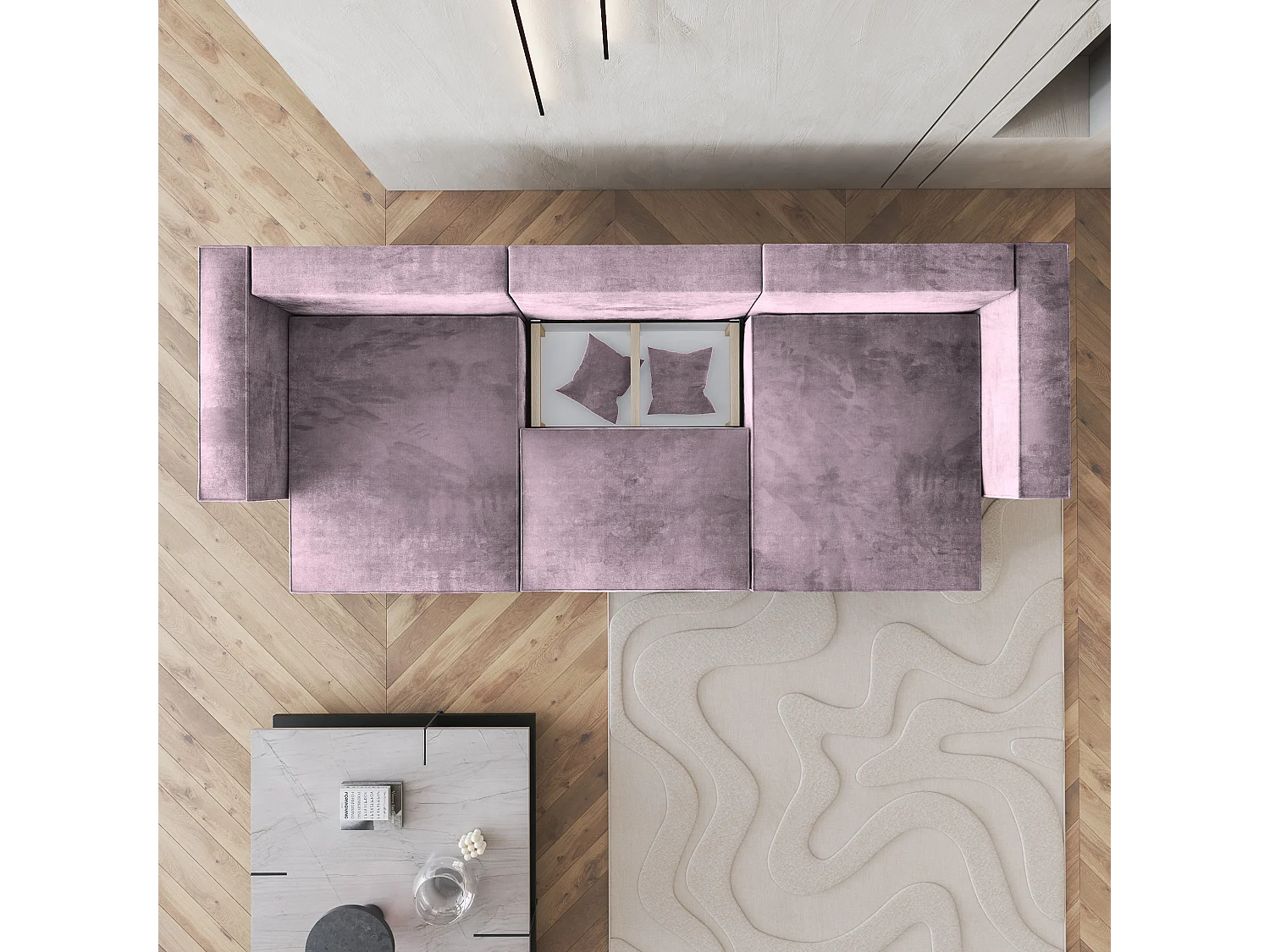 Canapé d'angle SARMO Parme en velours avec fonction de couchage