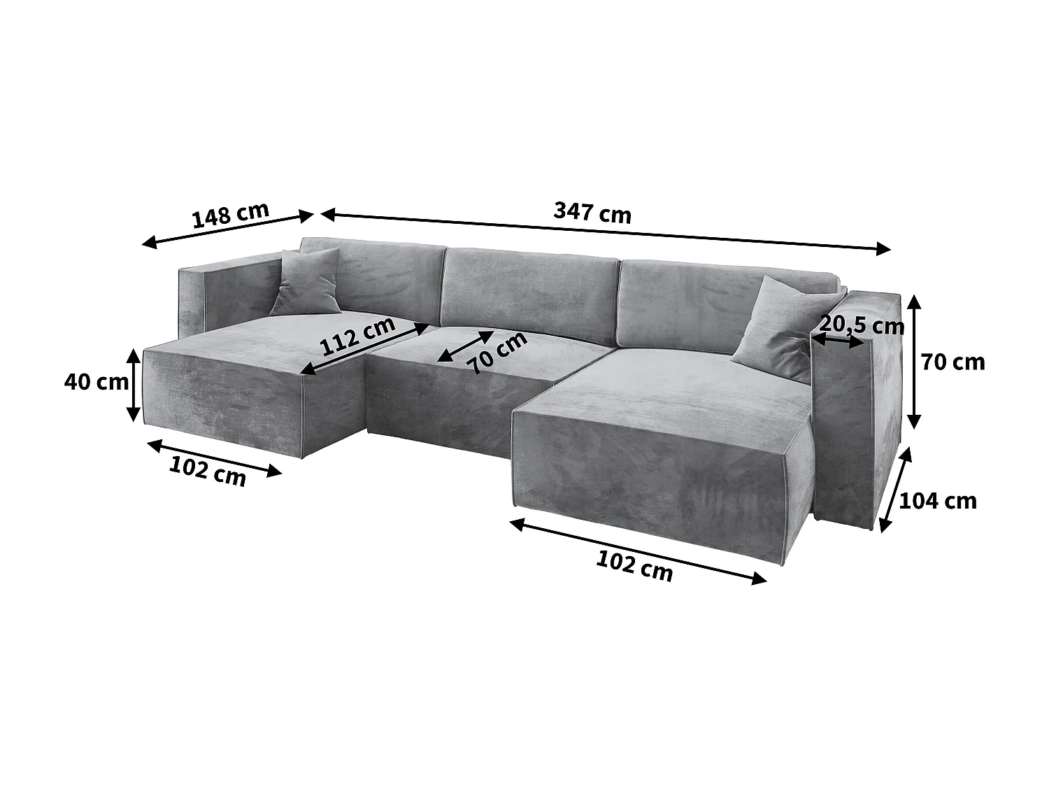 Canapé d'angle SARMO Parme en velours avec fonction de couchage