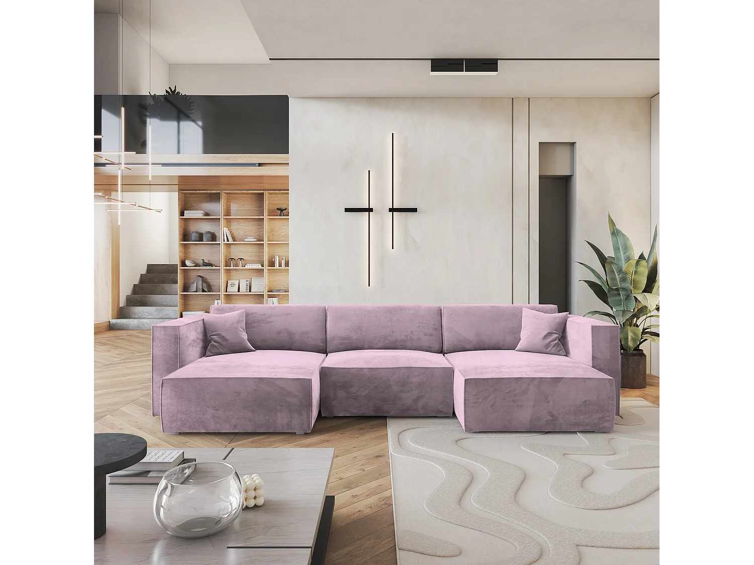 Canapé d'angle SARMO Parme en velours avec fonction de couchage