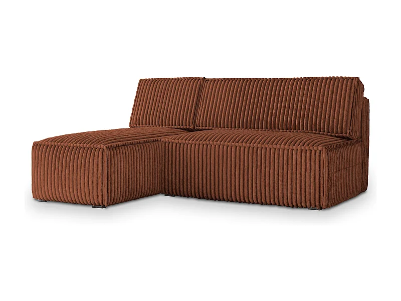 Canapé d'angle BRISO Marron en velours côtelé avec fonction de couchage