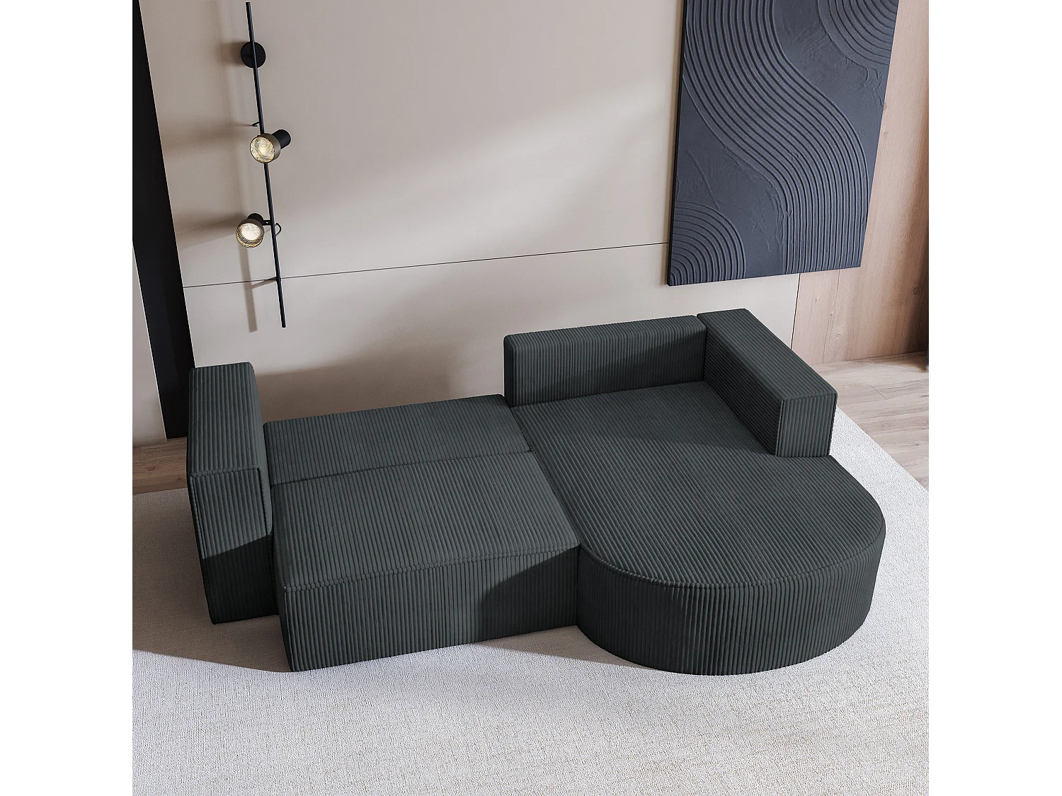 Canapé d'angle SORELA Gris anthracite en velours côtelé avec fonction de couchage