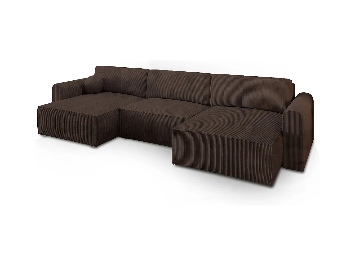 Canapé d'angle FENTO Marron en velours côtelé avec fonction de couchage