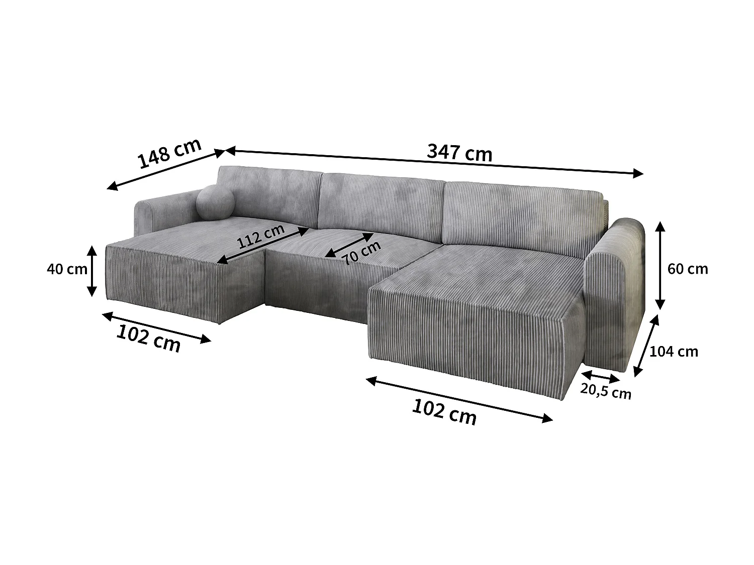 Canapé d'angle FENTO Marron en velours côtelé avec fonction de couchage