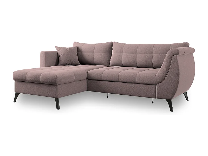 Canapé d'angle MOLLIS Rose poudré en tissu texturé avec fonction de couchage