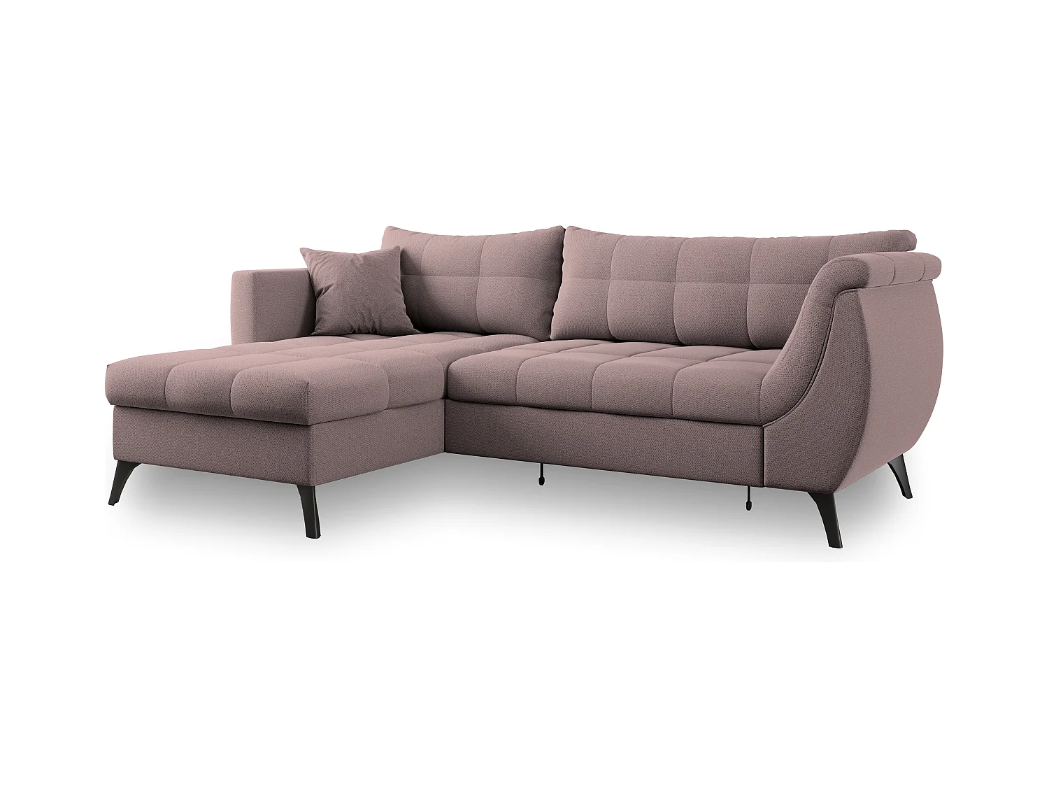 Canapé d'angle MOLLIS Rose poudré en tissu texturé avec fonction de couchage