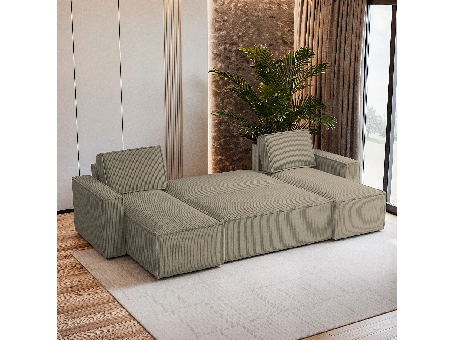 Hoekbank PESANO van fluweel met slaapfunctie Beige