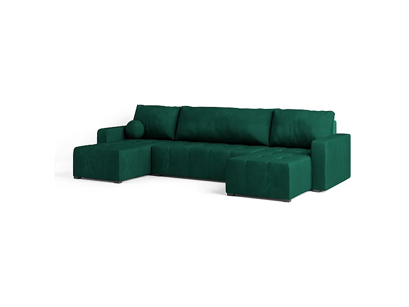 Canapé d'angle TOLARI Vert Sapin en peluche avec fonction de couchage