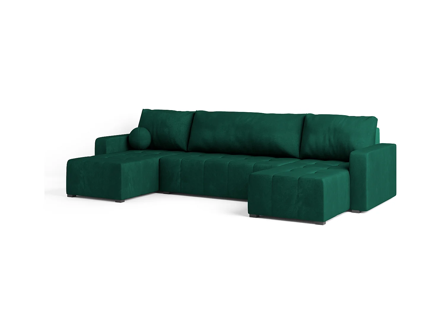 Canapé d'angle TOLARI Vert Sapin en peluche avec fonction de couchage