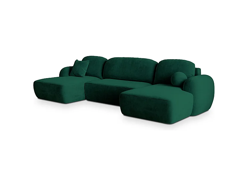 Canapé d'angle SAVONA Vert Sapin en peluche avec fonction de couchage