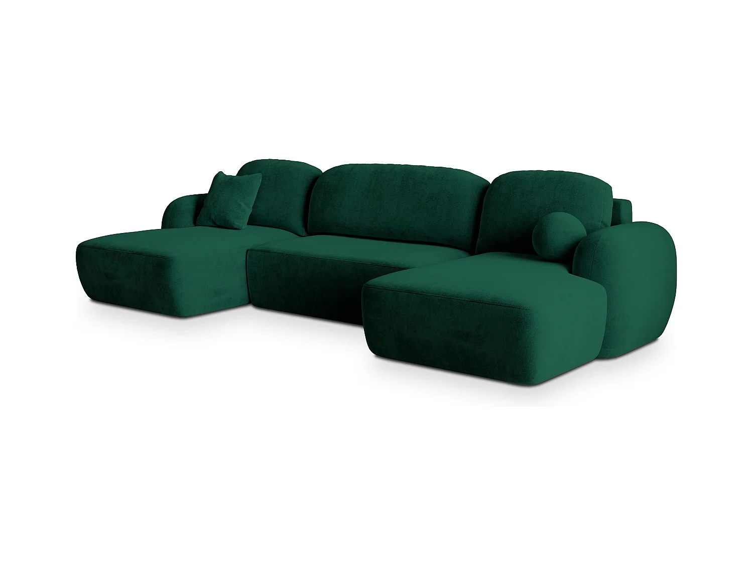 Canapé d'angle SAVONA Vert Sapin en peluche avec fonction de couchage
