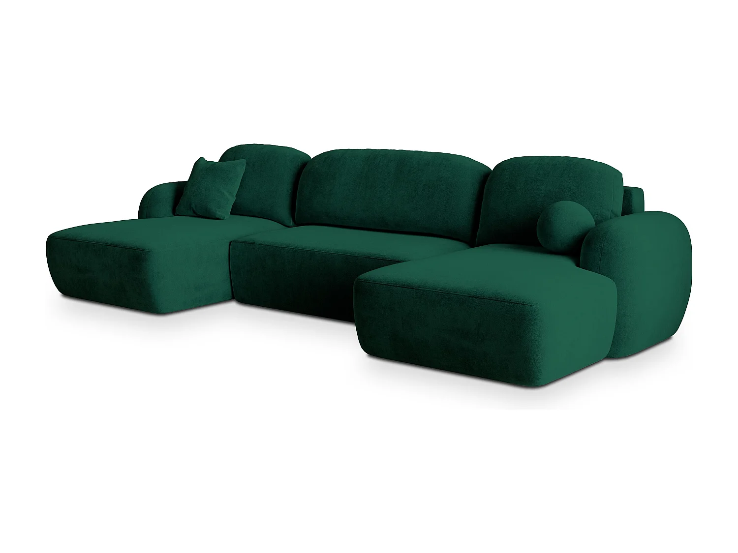Canapé d'angle SAVONA Vert Sapin en peluche avec fonction de couchage