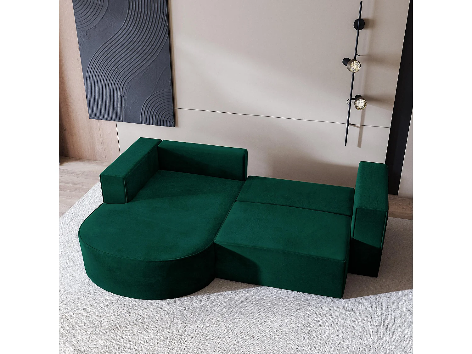 Canapé d'angle SORELA Vert Sapin en velours avec fonction de couchage