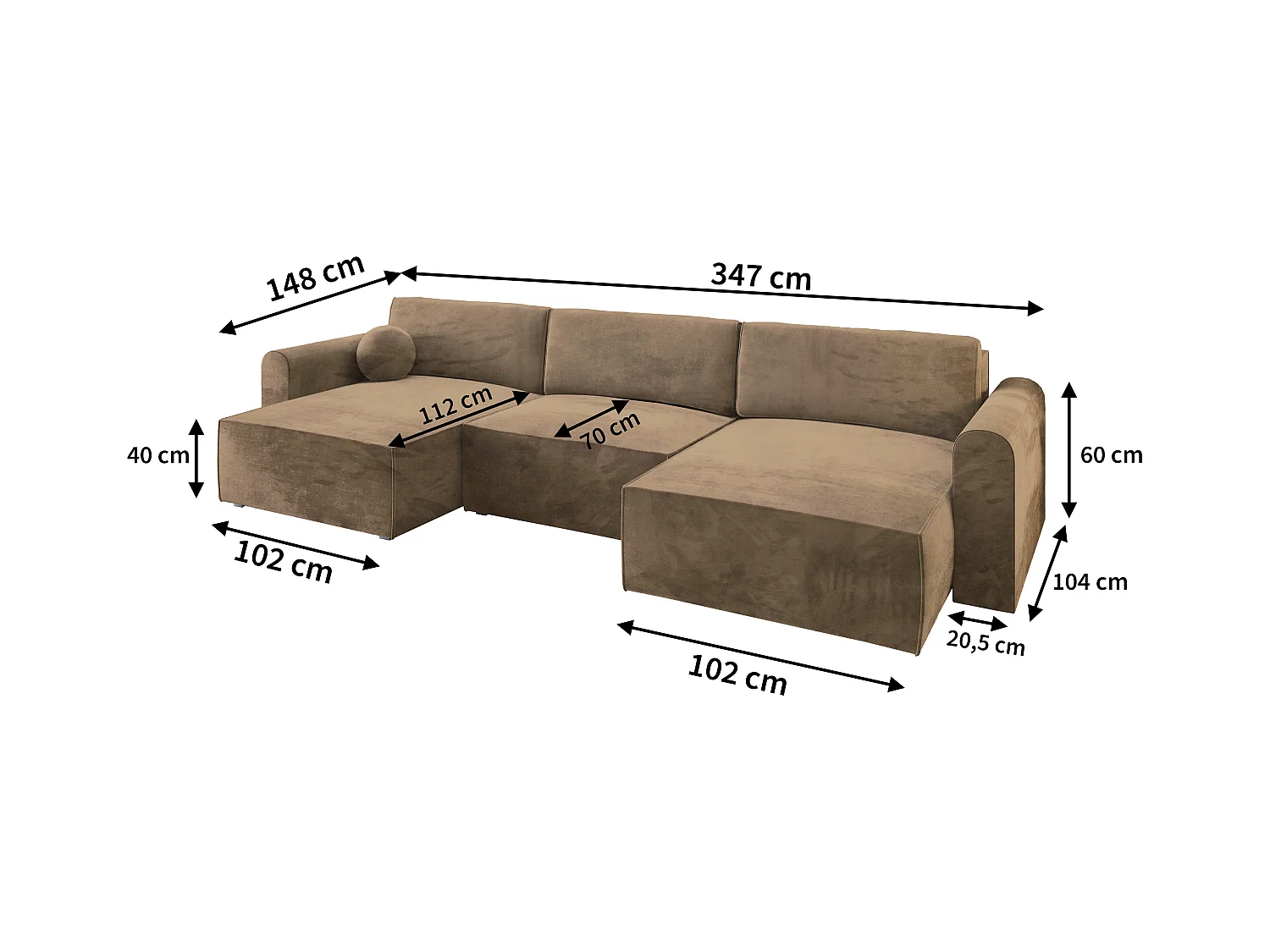 Canapé d'angle FENTO Jaune en velours avec fonction de couchage