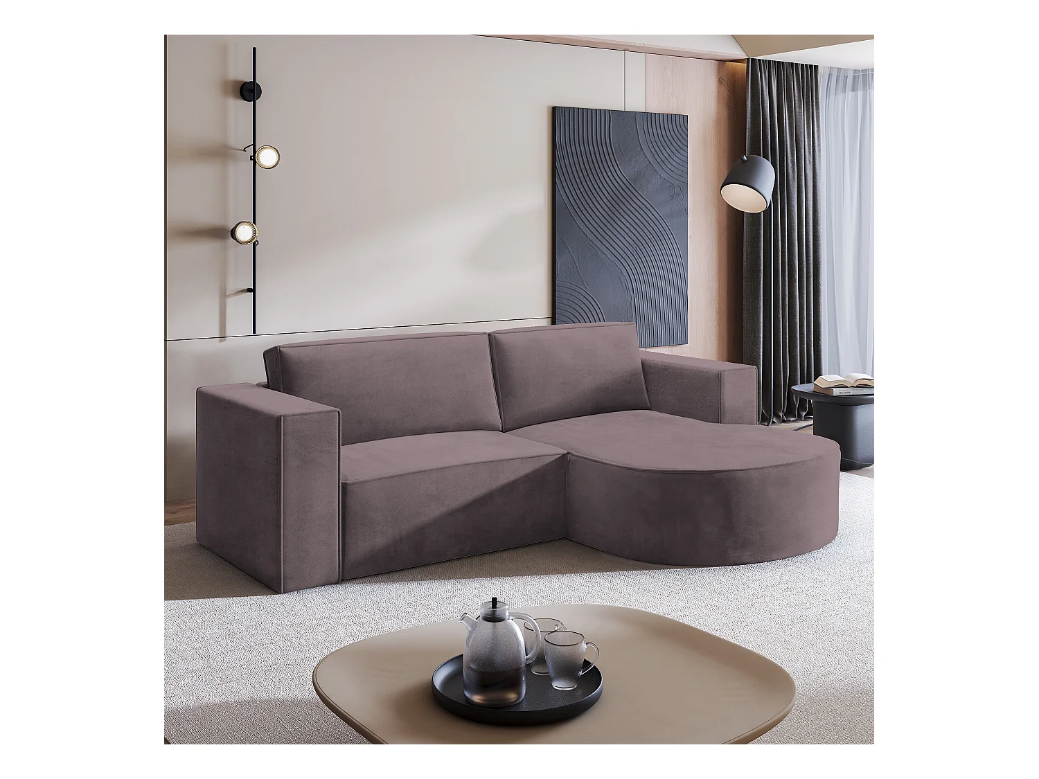 Canapé d'angle SORELA Parme en velours avec fonction de couchage